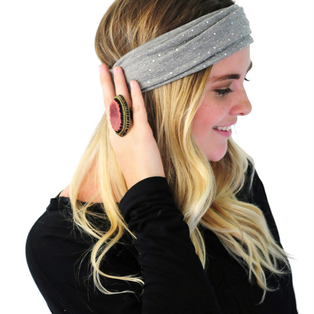 3 Cocoa Mocha Grey Rhinestone Gym Headwraps - Picture 5 of 8